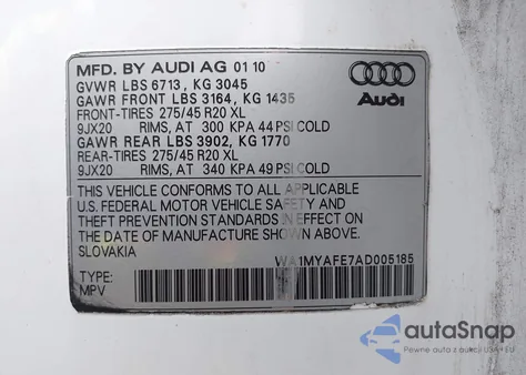 2010 Audi Q7 3.6 Premium из США, поврежденный, VIN WA1MYAFE7AD005185